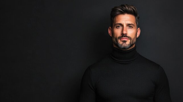 Confident man in black turtleneck portrait