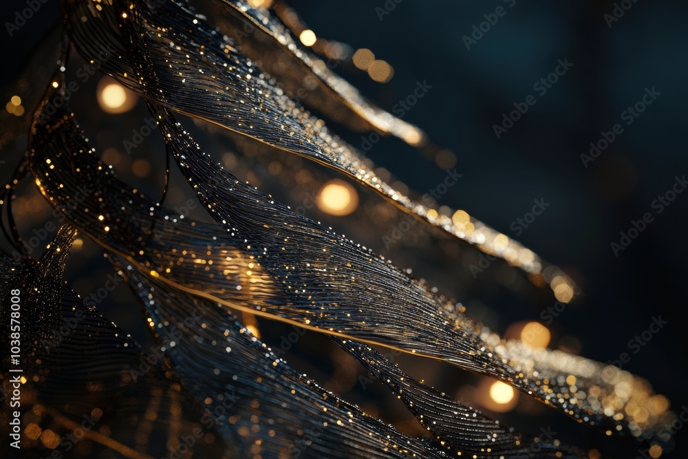 Poster golden and silver lines form a soft christmas tree silhouette,brightening up the dark and enhancing 