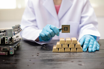 Technicians meticulously repair electronic components to turn them into precious gold. This process...