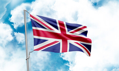 United Kingdom flag waving on sky background. 3D Rendering