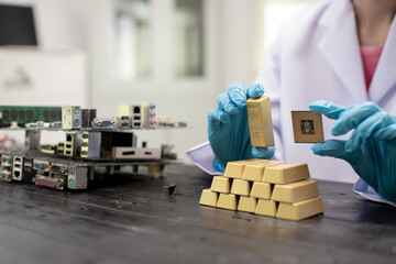 Technicians meticulously repair electronic components to turn them into precious gold. This process...