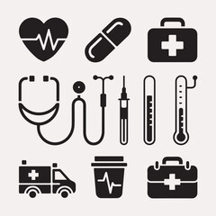 Medical and healthcare icon set vector illustration. Generative Ai  
