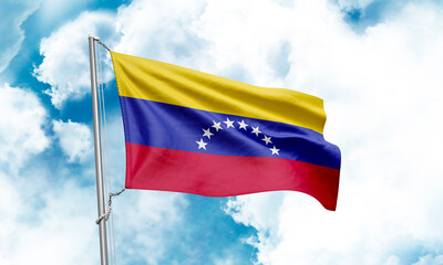 Venezuela flag waving on sky background. 3D Rendering