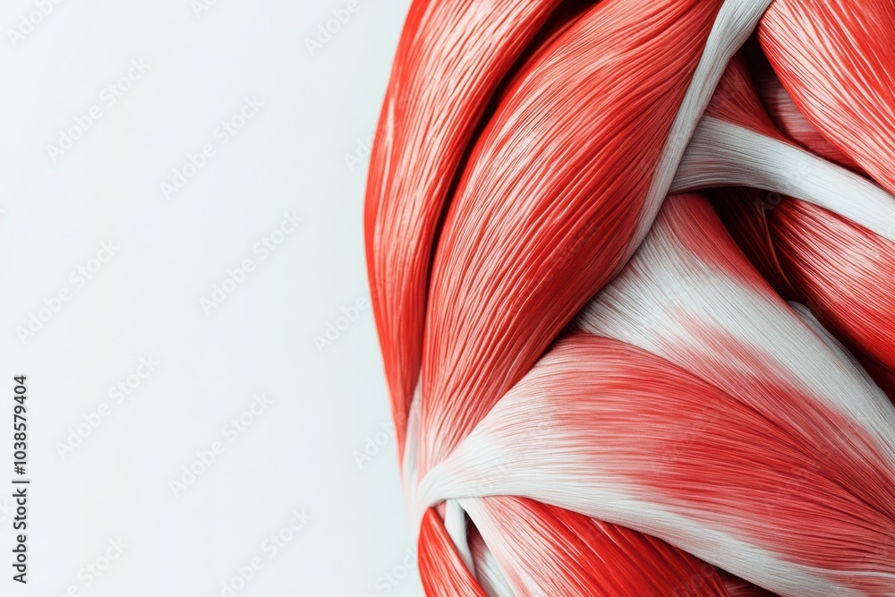 Poster this detailed representation highlights the unique features and textures of a red and white muscle, 