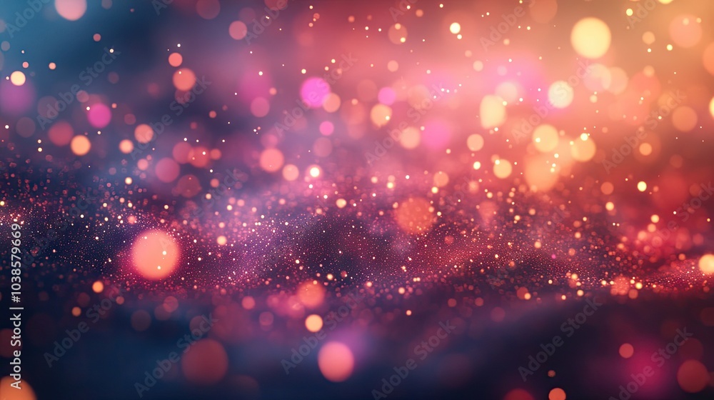 Poster sparkling particles with dynamic light trails create a mesmerizing abstract background, full of move