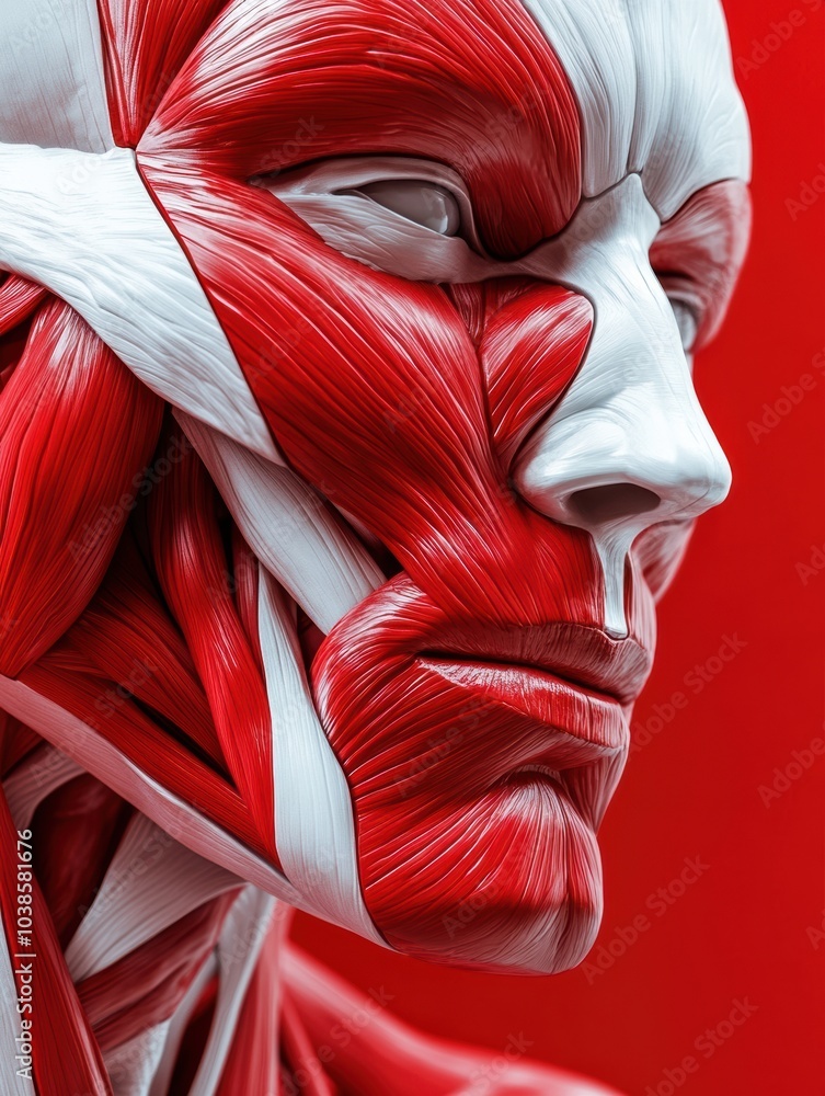 Poster a striking 3d rendering showcases the intricate details of a red and white muscle model emphasizing 