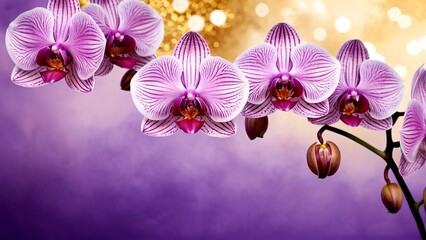 Naklejka premium Orchid flowers with artistic lighting, bright and stylish background