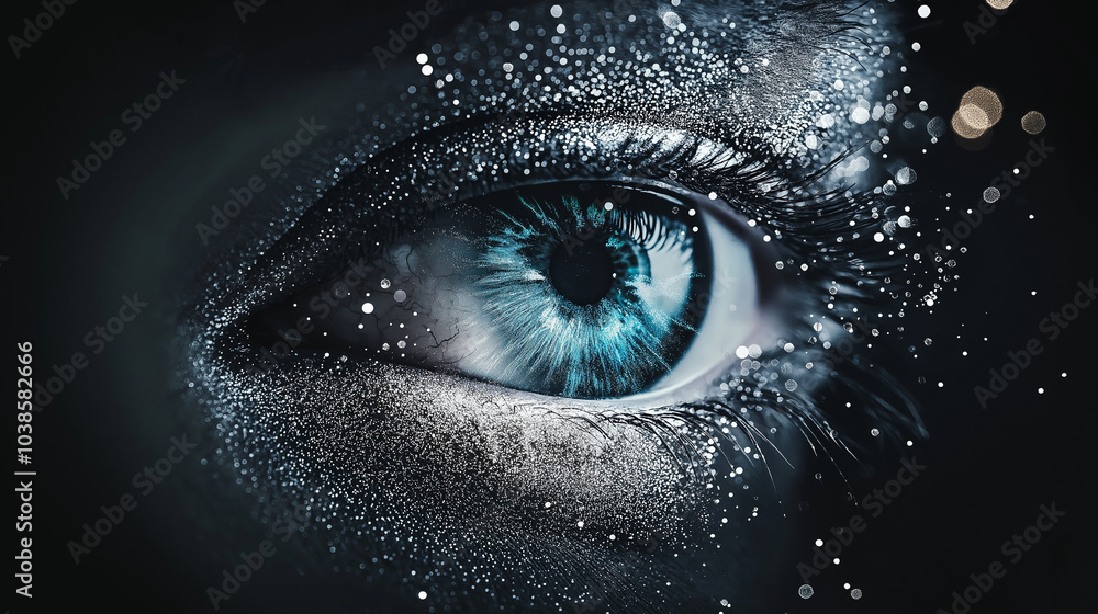 Poster an image of a pair of eyes gazing deeply into the vortex of time, symbolizing the connection between