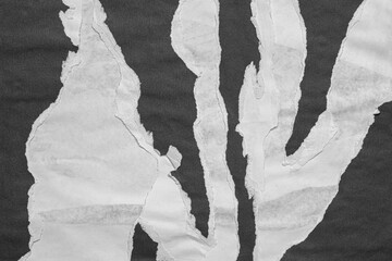 Black and White Torn Paper Collage Style, Ripped Paper Effect, Texture Abstract Background, Copy Space for Text.