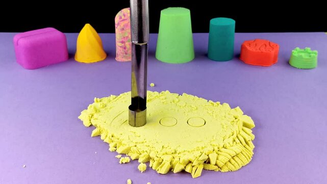 Very Satisfying and Relaxing Kinetic Sand ASMR video. Cutting anti stress macro close up colorful Kinetic Sand with a Knife. ASMR sounds.