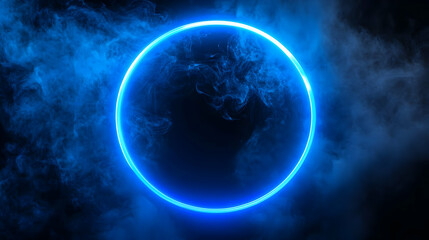 Fototapeta premium Glowing Blue Neon Ring on Dark Background