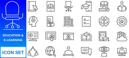 Education Line Editable Icons set. Vector illustration in modern thin line style of school icons: school subjects, supplies, science, and online learning. Isolated on white