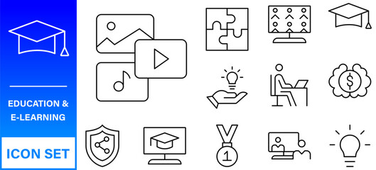 Education Line Editable Icons set. Vector illustration in modern thin line style of school icons: school subjects, supplies, science, and online learning. Isolated on white