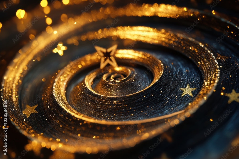 Aufkleber elegant golden spirals and stars dance on a dark background, creating a captivating display of abstr