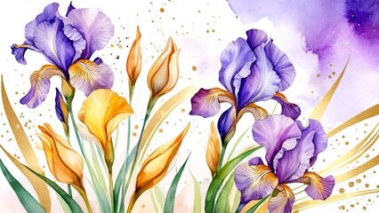 Iris flowers in vibrant colors, elegant and artistic background