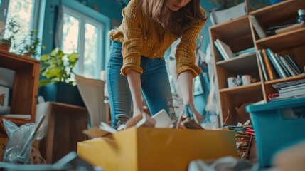 A close-up of a person removing clutter that detracts from the beauty of a room, showcasing tidiness and home improvement