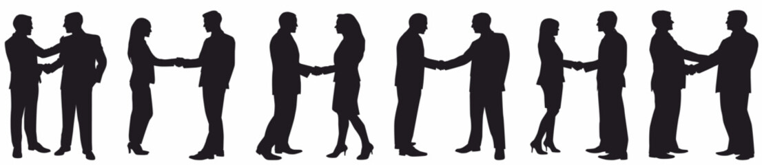 Set of business people silhouette, man and woman team, isolated on white background