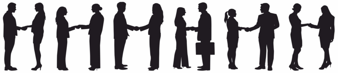 Set of business people silhouette, man and woman team, isolated on white background