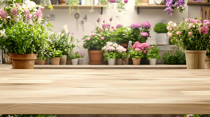 Beautiful Wooden Tabletop with Fresh Flowers