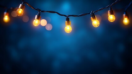 holiday illumination and decoration concept, Christmas garland bokeh lights over dark blue background
