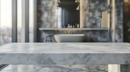Grey Concrete Table with Marble Texture in Stylish Interior