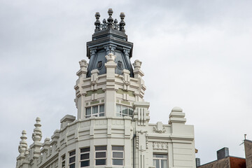 Obraz premium A Coruna, Spain. The Galerias de la Marina, homes with closed balconies with white painted wooden carpentry and a large glass surface