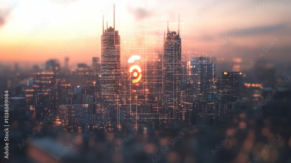 Poster mobile networks: visual representation of a 5g signal map covering a city