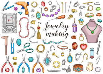 Tools and beads for making jewelry.
