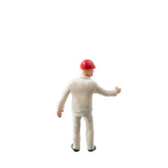 Miniature construction worker  isolate on white background with clipping path