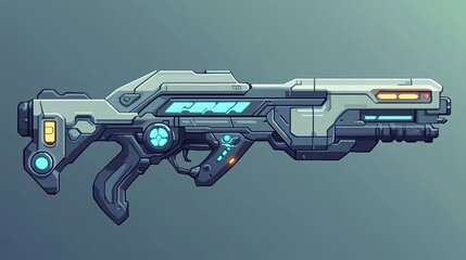 Weapon, laser gun game asset for mobile game, sci-fi, platformer, adventure genre