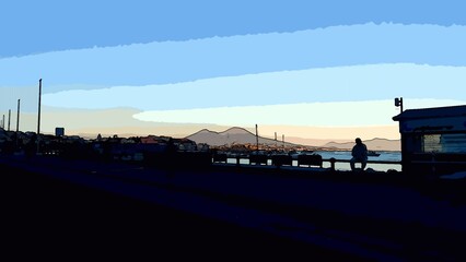 A glimpse of the Naples waterfront at sunset on a summer day.