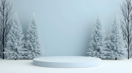 Fototapeta premium Minimalist 3D Rendered Winter Podium with Frosted Glass Background