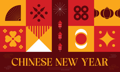 Chinese Lunar New Year seamless pattern in scandinavian style postcard with Retro clean concept