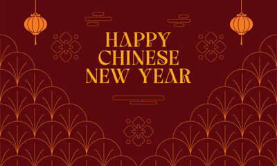 Chinese Lunar New Year seamless pattern in scandinavian style postcard with Retro clean concept