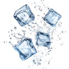 Obraz premium flying ice cubes with water splash on white