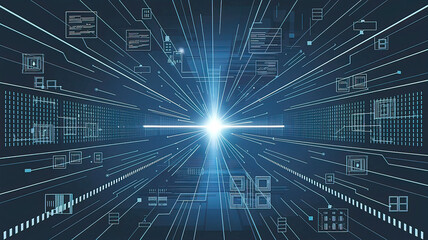 Abstract digital background with data flow connecting future and present, can be used to describe network capabilities, technology processes, science, education