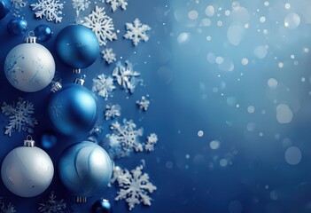 blue christmas background with balls,,elegant decorations, adding a touch of cheer and elegance to your Christmas celebration