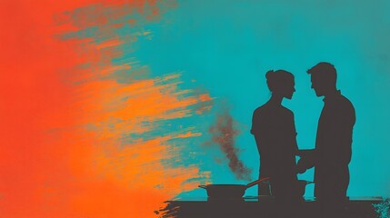 A Cozy Evening of Culinary Creation: A Couple Sharing a Meal-Cooking Experience at Home. Happy Sunday Life Concept