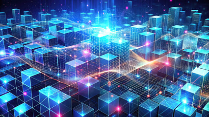 Obraz premium Digital technology background from technology waveforms, artificial intelligence, data, audio, graphics and more