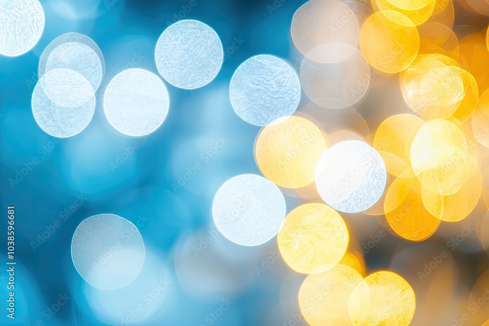 Poster abstract bokeh background with blue and orange circular lights, ideal for design projects.