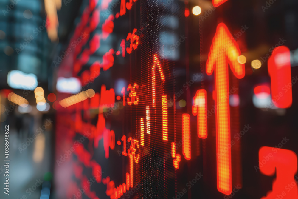 Sticker The stock market shows an index graph with downward-pointing arrow signs indicating a slight decline