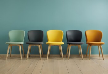 chairs in a row,A row of chairs with one standing out represents a job interview and recruitment concept, highlighting a job opportunity 