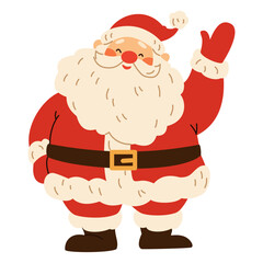 Flat vector illustration in children's style. Cute Santa Claus waving his hand. Holiday illustration on white background . Vector illustration