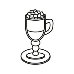 Glass cup of hot chocolate with marshmallow. Hand drawn doodle illustration.