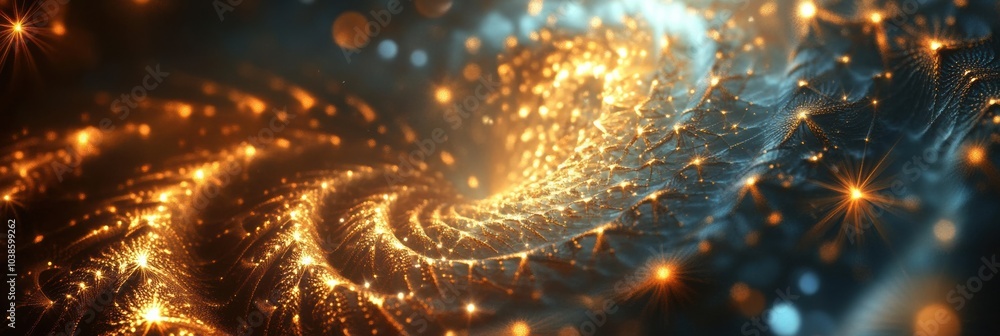 Canvas Prints Intertwining golden spirals and stars create a mesmerizing display of light and shadow against a dark backdrop, evoking a festive atmosphere. Generative AI