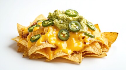 Cheesy Nachos with Guacamole and Jalape&ntilde;os