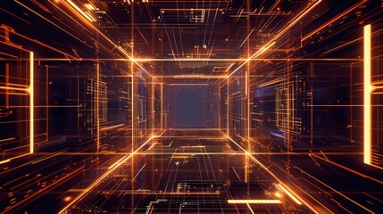 Abstract Digital Tunnel with Glowing Lines