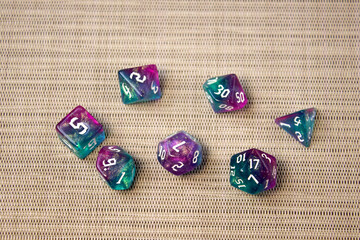 Set of dice for fantasy dnd and rpg tabletop games Board game polyhedral dices with different sides...