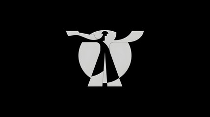 Obraz premium Minimalistic abstract black and white human figure with outstretched arms on black background