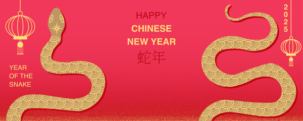 Chinese New Year 2025 banner with trendy geometric pattern and stippled grunge grain gradient noise background texture. Vector